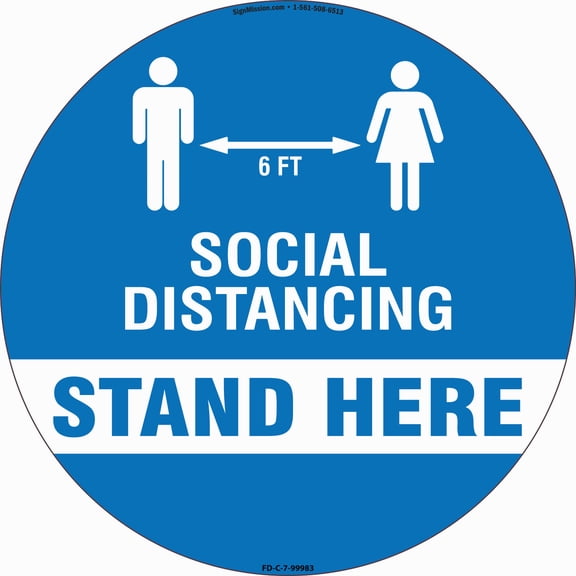 SignMission Non-Slip Floor Graphic Coronavirus Vinyl Decal - Stand Here Social Distancing - Pack of 3
