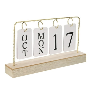 Vintage Wooden Perpetual Calendar Desk Flip Calendar with Light Turn Page Month Date Display for Office Home Decoration Brown