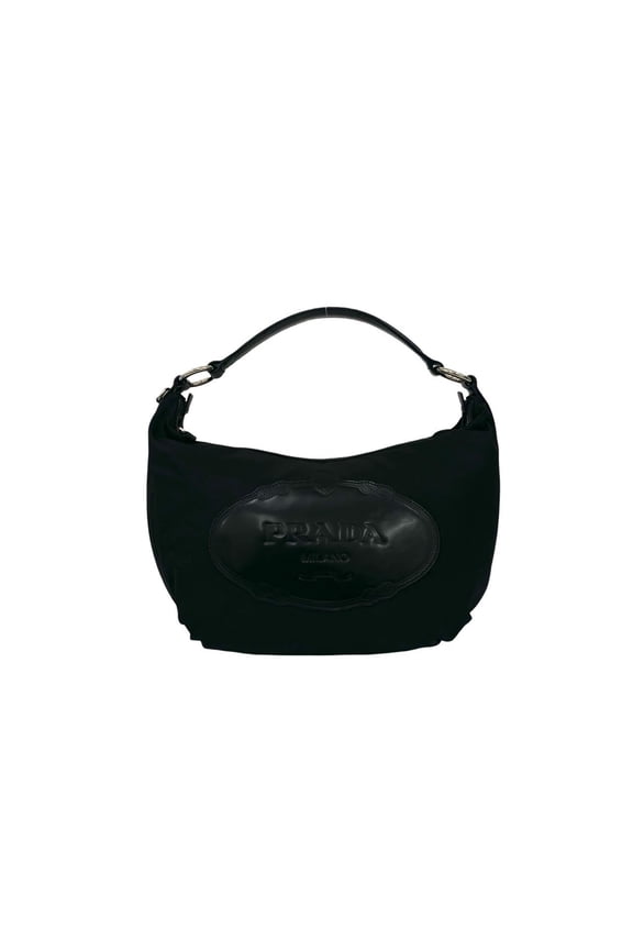 Pre-Owned PRADA (Prada) embossed nylon and leather semi-one shoulder bag/tote bag/handbag,...