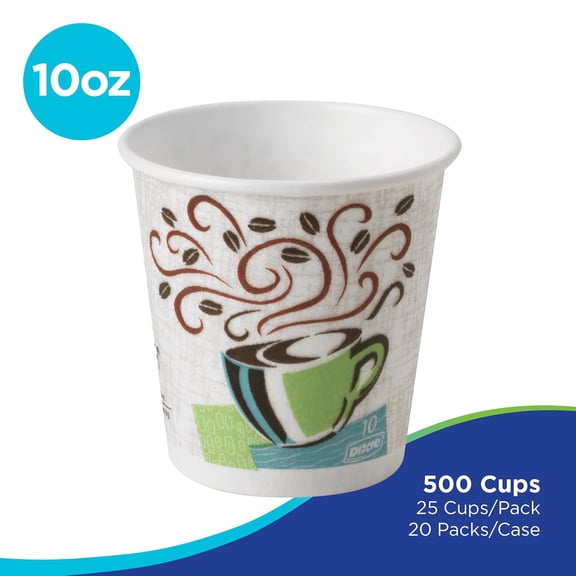 PerfecTouch 10 oz Paper Coffee Cups By GP PRO, Coffee Haze Design, 500 Count (25 Disposable Cups Per Sleeve, 20 Sleeves Per Case), 5310DX