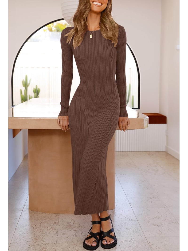bodycon sweater maxi dress Merokeety Womens Long Sleeve Fall Winter Ribbed Knit Dresses Coffee XL, Women's, Brown Bark Color:Eli Blue w Navy Border Funeral Directors Uniforms Imported. AW.Bridal A-line One Shoulder
