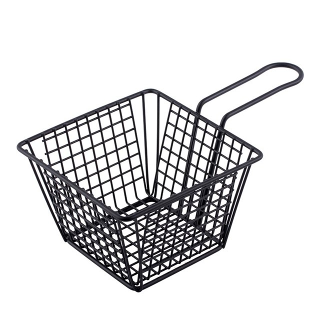 for French Fry Serving Baskets Stainless Steel Square Fry Chicken Holder with Handle Deep Square