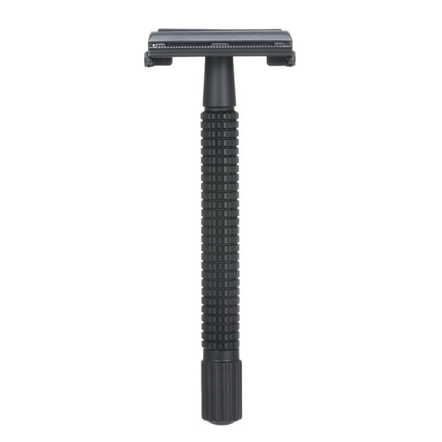Outil de Rasage à Double Tranchant avec Poignée Antidérapante Ergonomique - Rasoir en Métal Robuste de Qualité Supérieure avec Insert de Lame Rotatif, 100 % Lavable et Facile à Nettoyer, Rasoir Noir 4,33"X1,65 Pouces (Lames Non Incluses)