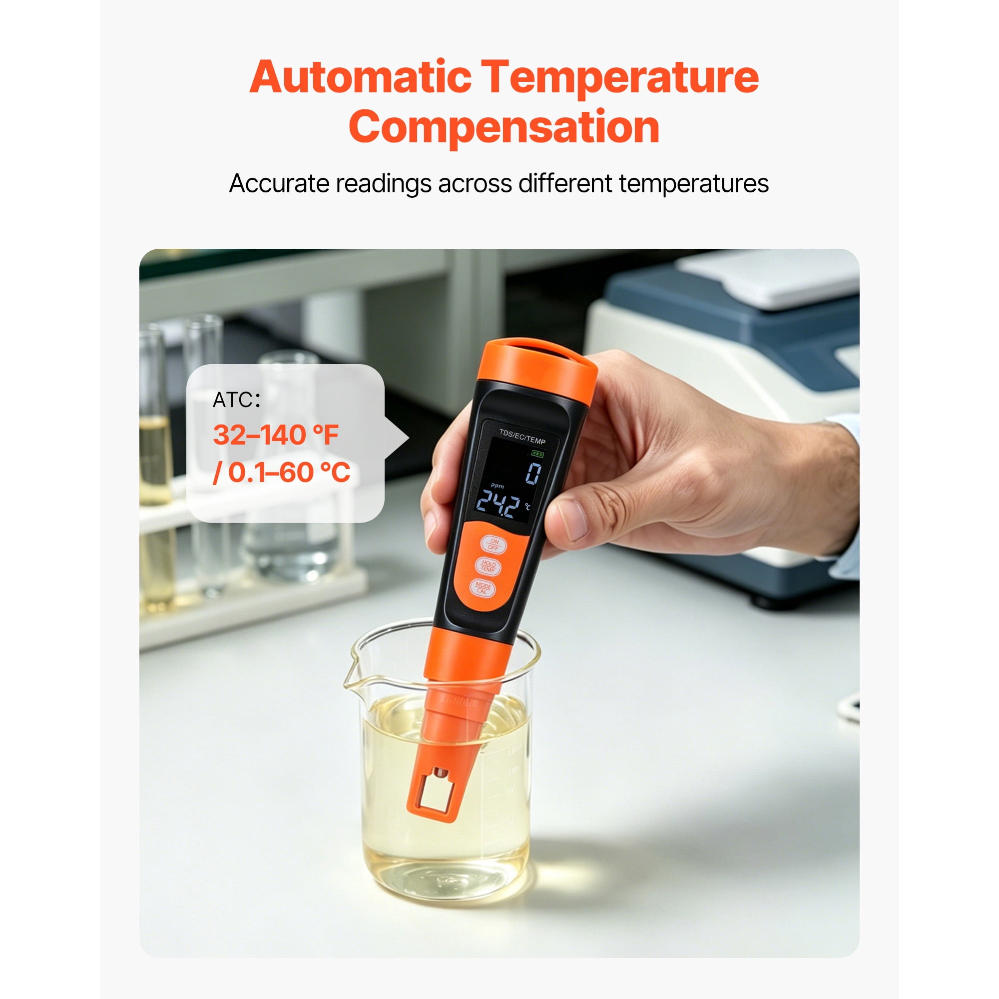 KFFKFF Digital TDS Meter, 0-9990 ppm Range, Multi-Parameter EC/TDS Measurement, Water Tester with Automatic Temperature Compensation, Clear VA Display, Ideal for Drinking Water Quality Analysis