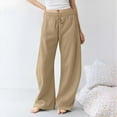 thumbnail image 2 of Women's Low Rise Y2K Wide Leg Sweatpants Cotton-Polyester Baggy Drawstring Joggers with Pockets for Fall Winter Daily Gym，Khaki，M, 2 of 9