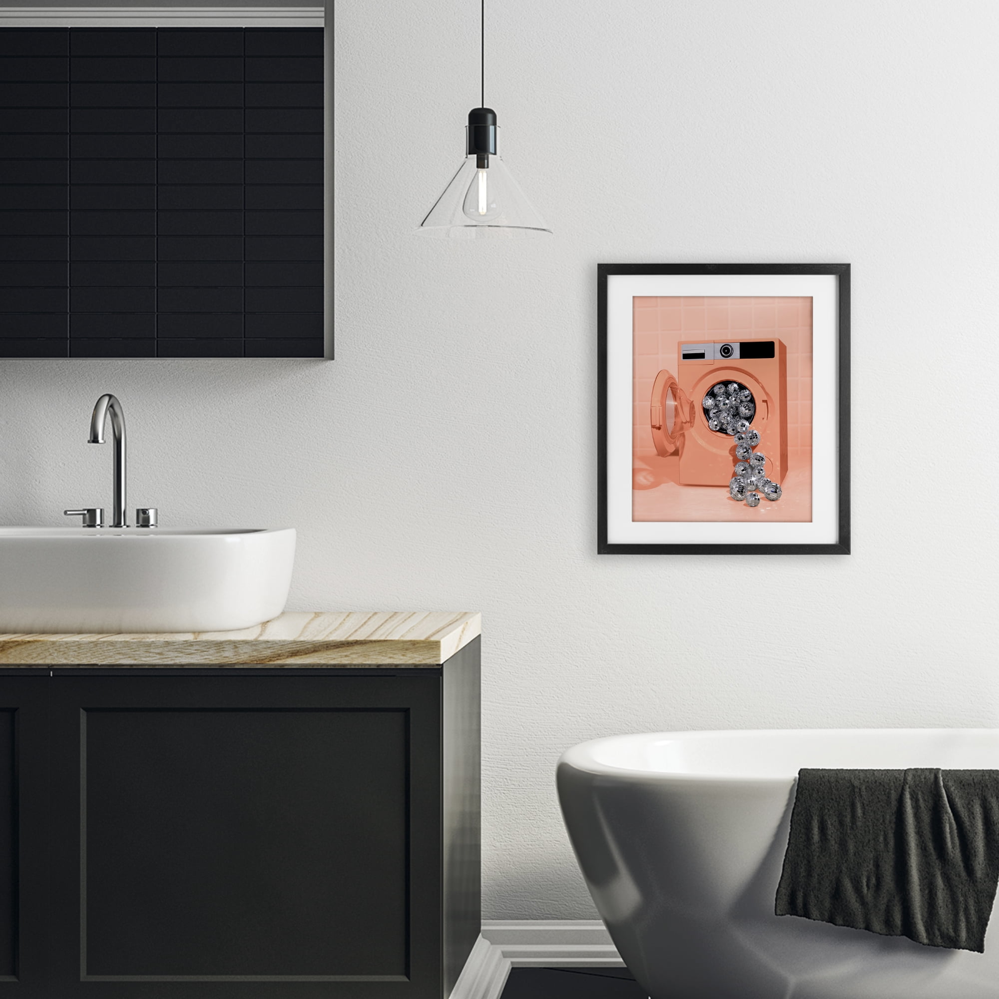 Stupell Industries Disco Laundry Machine over Orange Black Framed Print Under Glass, design by LISH Creative