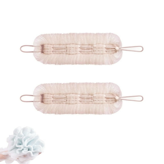 2-in-1 Shower Scrubber,Pink Shower Pouf and Back Scrubber,QZS Pouf and Back Scrubbers Combo with Suction Cup for Men and Women Bath,2Pack