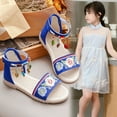 thumbnail image 4 of Quaouag Wedge Sandals for Girl,Comfortable Open Toe Sandal T-Strap Rhinestone Beaded Bohemia Beach Shoes Slip On Dressy Flat Sandals with Arch Support Blue,Pink, 4 of 6