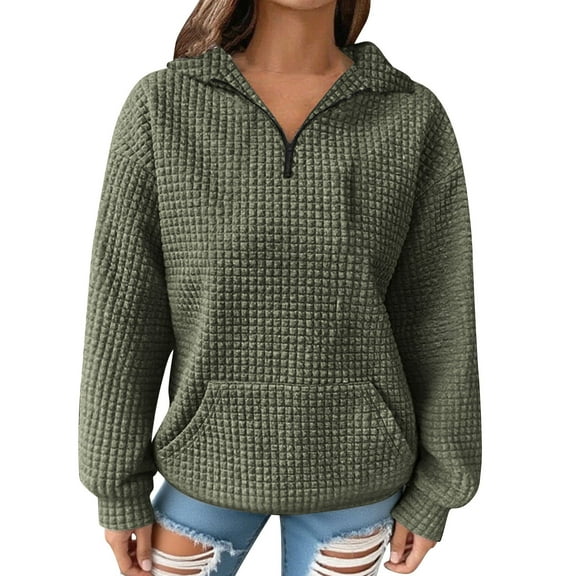 Womens Half Zip Pullover, Quilted Lightweight Collared Zip Mock Neck Sweatshirt with Pockets Fall Outfits