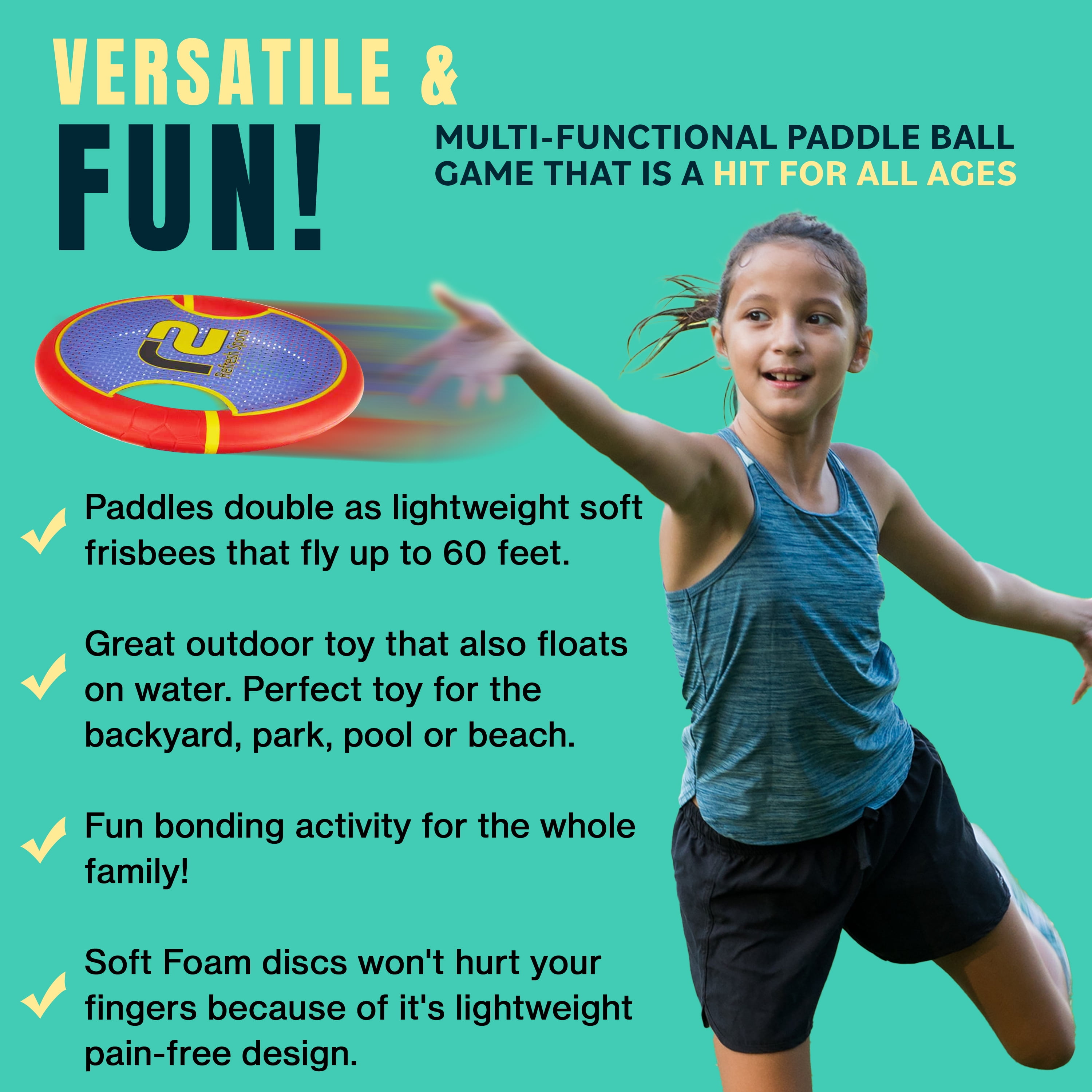 Bouncy Paddle & Stringy Ball Game - Red & Green - Refresh Sports