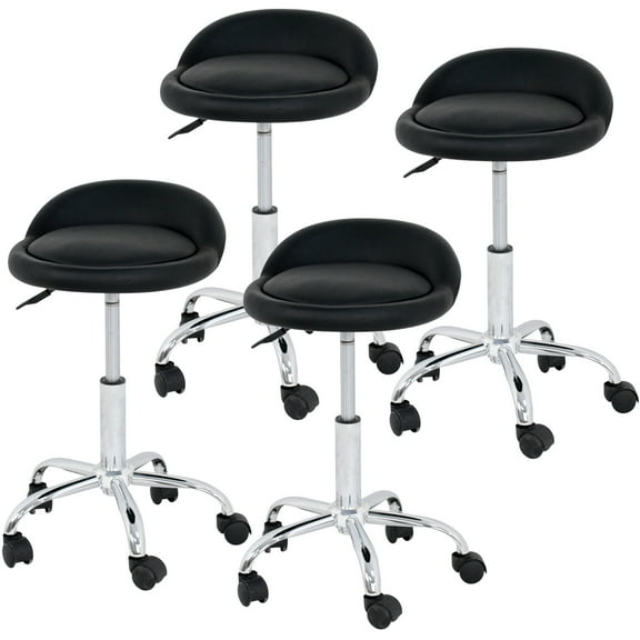 ZENSTYLE 4 Pcs Rolling Swivel Salon Stool Chair Spa Stool PU Leather, Black