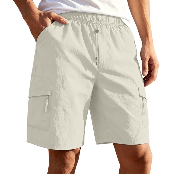 Guluxicc Men's Cargo Shorts with Multi Zip Pockets Elastic Waist Drawstring Hiking Performance Short Pants Everyday Wear Summer Casual Outfits