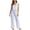 Blue, variant on Binmer Women's Striped 2 Piece Pajama Set ,Cap Sleeve Scoop Neck Top and Wide Leg Long Pants Blue,L