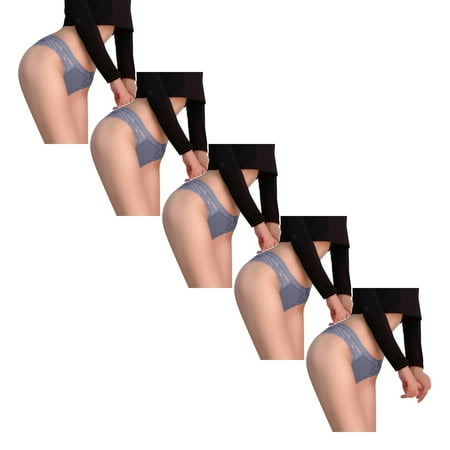 

Womens Underwear Brief Transparent Lace Splicing Cotton Hollow Breathable Quality Panties5PC