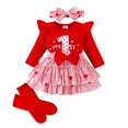 thumbnail image 4 of BOBOGOJP Baby Girl Outfit My 1st Valentine's Day Romper + Diamond Skirts +Leg Warmers+Headband 4Pcs Spring Clothes Red for Size 12M, 4 of 9