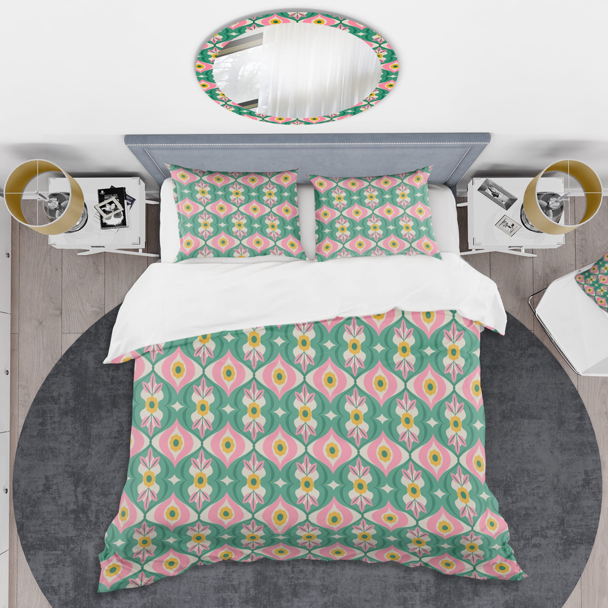 Designart 'retro pattern with flowers and leaves' Mid-Century Modern Duvet Cover Set