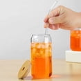thumbnail image 4 of Glass Tumbler with Bamboo Lid Brushes Straw 470ml Can Shaped Glass Cups for Iced Coffee Soda Tea Beer & Ice Coffee Glasses Reusable Glassware, 4 of 8