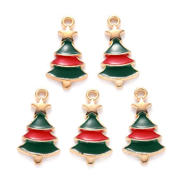 Colgantes de esmalte de aleación para manualidades, accesorios de pulsera, calcetín navideño, guante, cascabel, manzana, 10 unidades