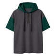 thumbnail image 4 of Tfken Summer T-Shirts For Men Hooded Patchwork Short Sleeve Drawstring Tops With Zipper Casual Daily Wear Male Comfortable Shirts Gray, 4 of 4