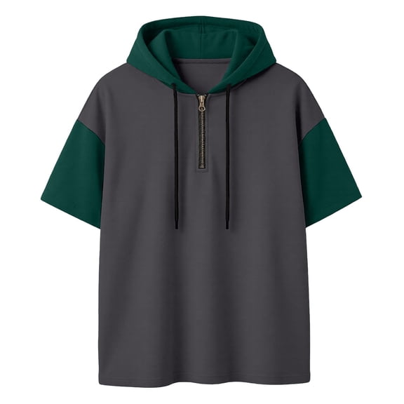 Men T Shirts Short Sleeve Quarter Zipper Hooded Shirt Basic Grey Athletic Shirt Tees Mens Clothes