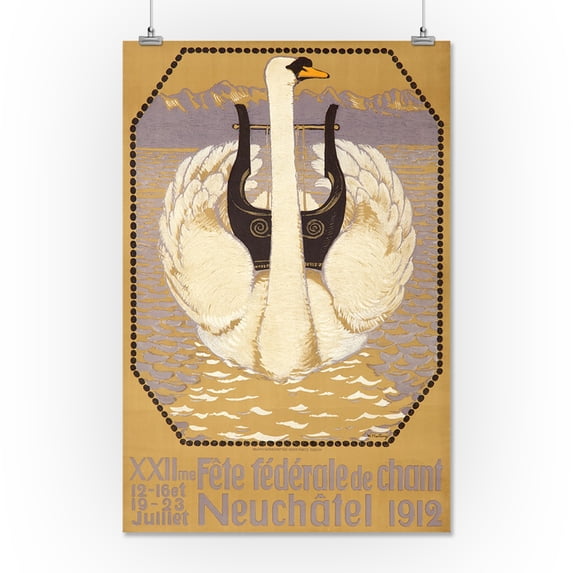 XXIIme Fete Federale de Chant Vintage Poster (artist: Hartung, Wilhelm) Switzerland c. 1912 (16x24 Giclee Gallery Print, Wall Decor Travel Poster)