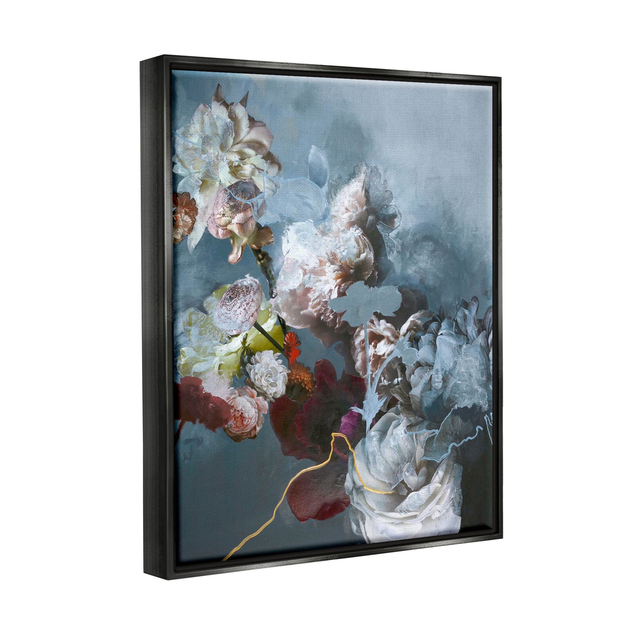 Blooming Contemporary Florals Abstract Graphic Art Jet Black Framed Art Print Wall Art