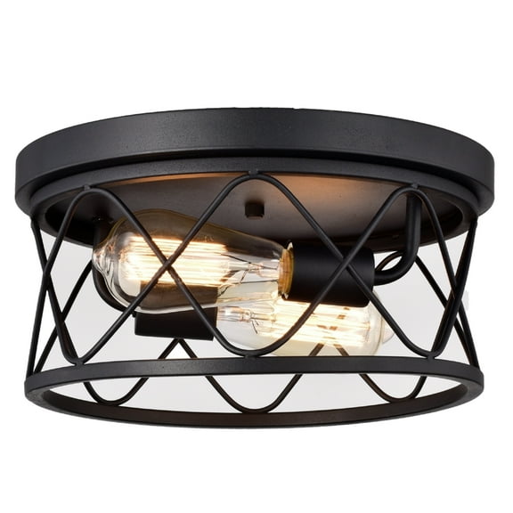 CHLOE Lighting IRONCLAD Industrial 2 Light Textured Black Ceiling Flush Fixture 12" Wide