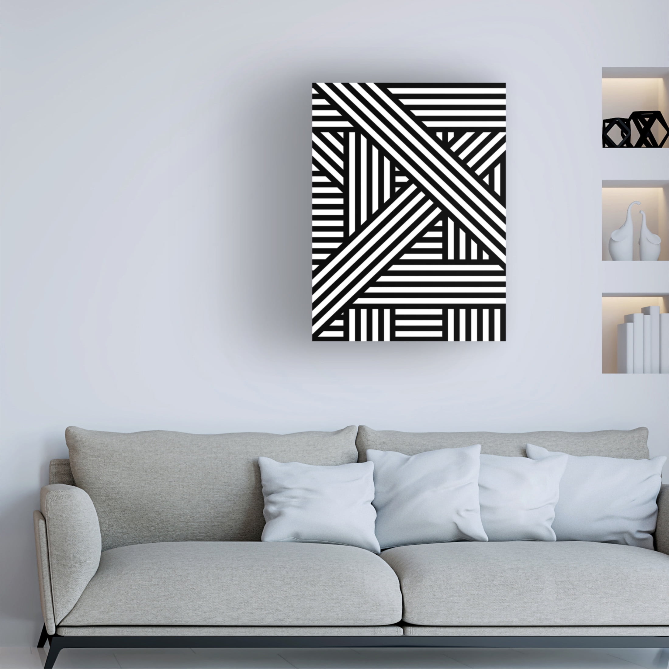Canvas Wall Art - Tom Quartermaine 'Black and White Bold Modern Abstract Line Art 3' Wall Art for Living Room, Bedroom, or Office Décor by Trademark Fine Art - 24 x 32 Inches
