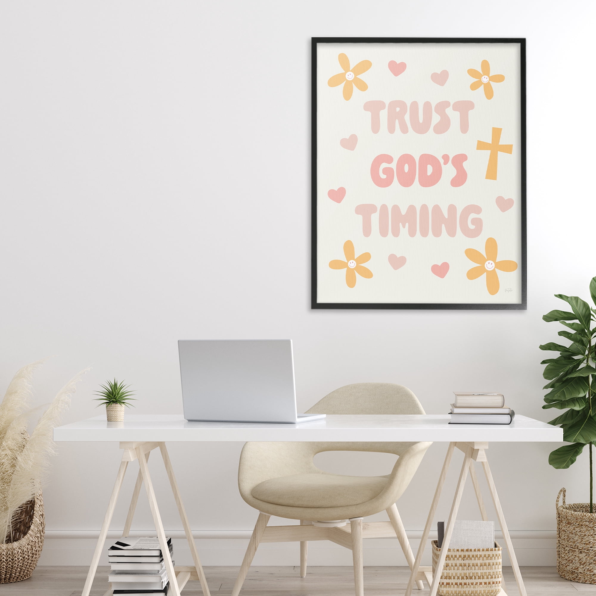 Stupell Industries Retro Trust God's Timing Black Framed Giclee Art, design by Natalie Carpentieri