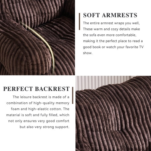 Bean Bag Chair with Filling BeanBag for Adults with Armrest Comfy Corduroy Fabric Lounge Lazy Floor Chair with Memory Foam Filler Fluffy Bean Bag for Dorm Living Room Bedroom Brown