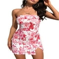 thumbnail image 3 of Robe Courte Sans Bretelles à Imprimé Floral avec Ourlet Fendu pour Femmes, 3 of 7