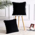 thumbnail image 6 of ZOELNIC 2 Pcs Velvet Pillow Covers with Pom Poms Home Decorative Square Throw Pillow Cases for Party Couch Sofa Bed, Black, 20"x20", 6 of 8