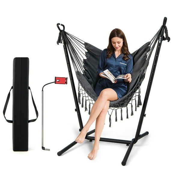 Gymax Hammock Chair with Stand Phone Holder Adjustable Swing Indoor & Outdoor Use