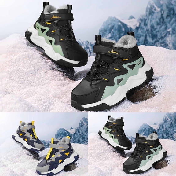 Kids' Hiking Boots Warm Lined Boots Durable Thick Soles Resistant Outdoor Footwear Black 6 Y-7 Y