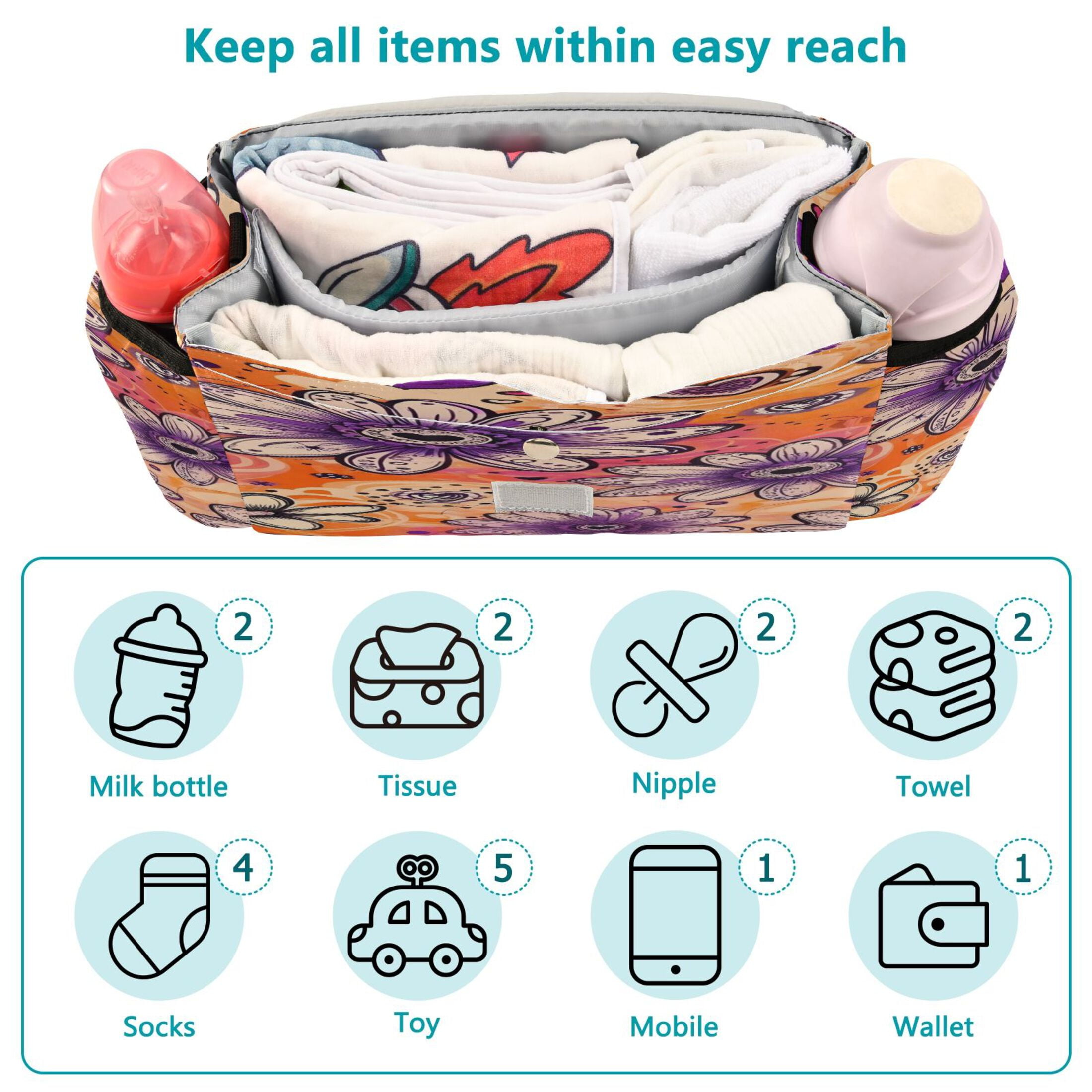 DIXRUYEE Stroller Organizer Love Blooms Printed
