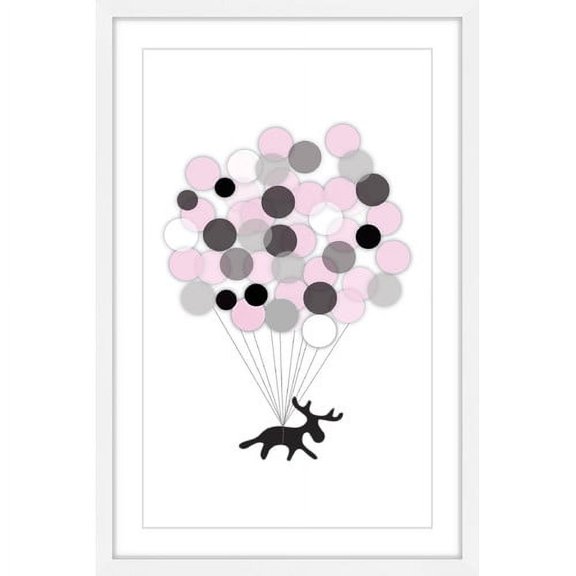 Marmont Hill "Pink Balloon Moose" by Katarina Snygg Framed Painting Print