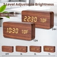 thumbnail image 7 of DAYBETTER Wooden Digital Alarm Clocks for Bedrooms, USB Port & Battery Powered, Loud Alarm Clock for Heavy Sleepers,Dimmer, 3 Alarms, Sound Control, Temperature, 12/24H, Brown, 7 of 7