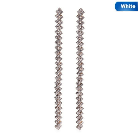Long Link Earrings - AkoaDa 1Pair 1 Word Tassel Trendy Colorful Crystal Drop Dangle Earrings Fashion Rhinestones Link Chain Long Earrings For Women Jewelry