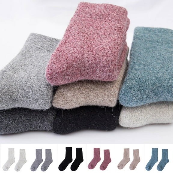 Cheers.US Wool Socks Thick Warm Winter Vintage Knit Thermal Gifts Unisex Women Men Solid Color Thicken Thermal Middle Tube Soft Woolen Socks