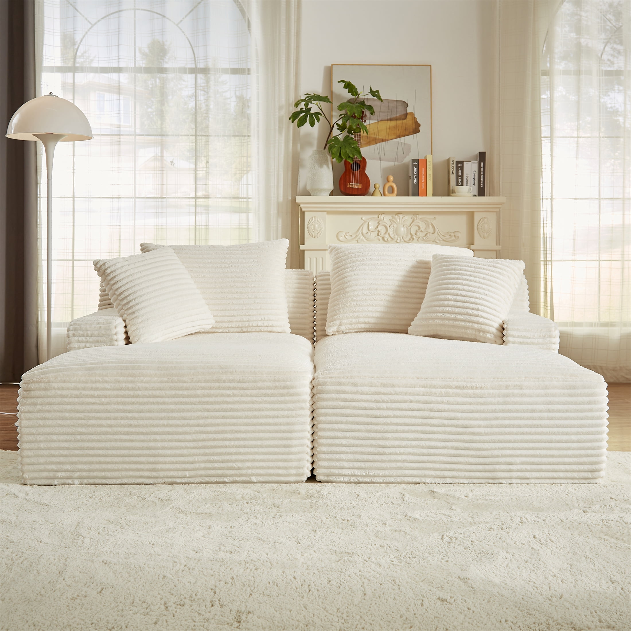Aukfa 79" Oversized Double Chaise Memory Foam Sleeper Sofa for Living Room Bedroom, Corduroy, Beige