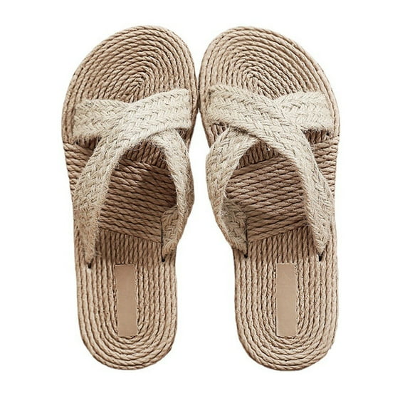 ibasenice 1 Pair Seaside Slippers Beige Cloth Casual Soft Sole for Women Party