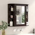 thumbnail image 6 of RONG-3 Bathroom Medicine Cabinet with Mirror, Wall Mounted Home Storage with Door & 6 Open Shelves, Adjustable Shelves, Mirrored Bathroom Wall Cabinet ，Coffee, 6 of 10