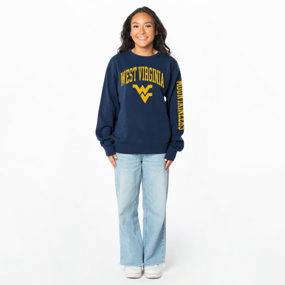 Women's ZooZatz Navy West Virginia Mountaineers Lightweight Fleece Pullover Sweatshirt
