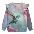 thumbnail image 6 of Xixirimido Hummingbird Pink Cherry Blossoms Print Toddler Girls Sweatshirt Crewneck Pullover Long Sleeve Tops Blouse Graphic Sweater T-Shirt Fall Winter Clothes Ruffle Shoulder, for 2-3T, 6 of 7