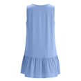 thumbnail image 7 of Women's Cotton Linen Blend V-Neck Mini Dress Sleeveless Tiered Ruffle Hem Casual Summer Swing Dress Blue L(L), 7 of 7