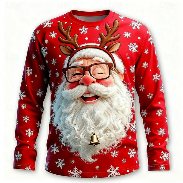 Amzcrzy Sudadera Para Hombre, Con Estampado Navideño, Informal, De Manga Larga Y Cuello Redondo, Color Rojo, 3Xl