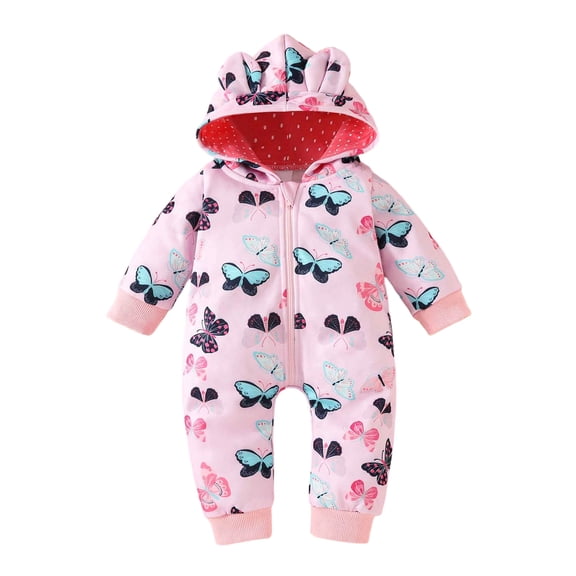 Duqingm Newborn Baby Jumpsuit Outfit Hoody Coat Winter Infant Rompers Toddler Clothing Bodysuit (Pink,6-9 Months)