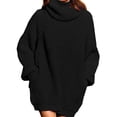 thumbnail image 2 of Vestido suéter de cuello alto Vestido jersey de manga larga Suéter de color puro de gran tamaño para mujer Negro M, 2 of 6