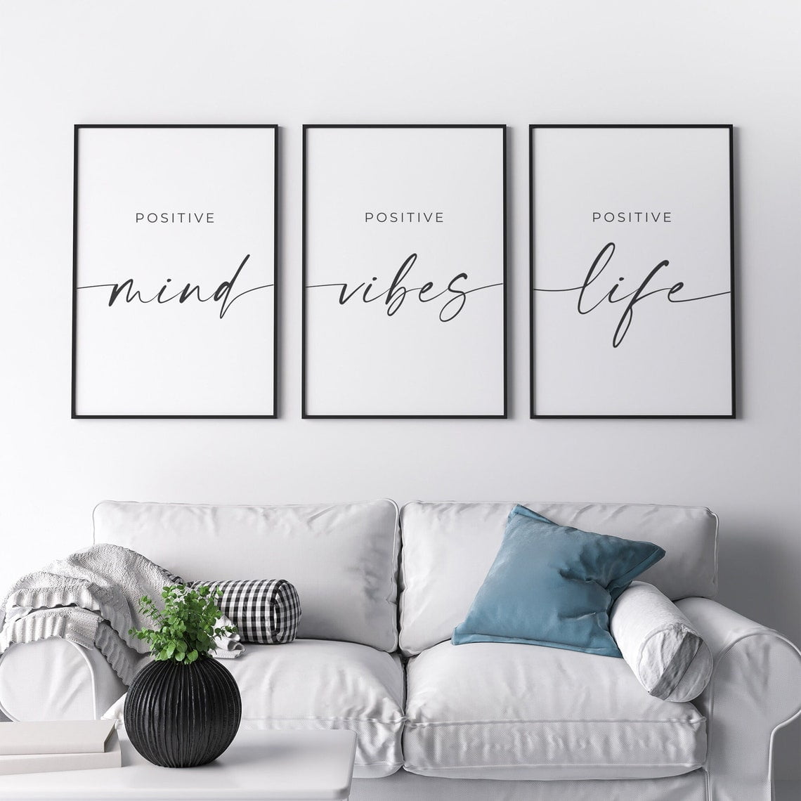 Set Of 3 Positive Mind Life Vibes Wall Art Prints Inspirational Quotes Motivational For Home Office And Gallery Wall Decor