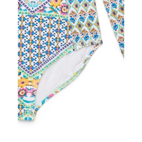 Jessica Simpson Toddler Girl Long- Sleeve One-Piece Zip Swimsuit with, Size 12M-5T